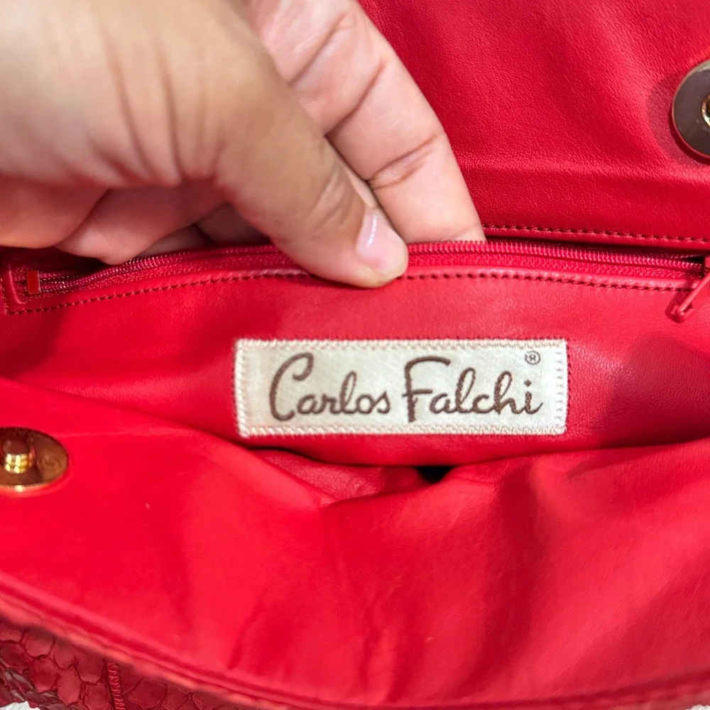 Carlos Falchi Women's Red Python Snakeskin Drawstring Shoulder Crossbody Bag